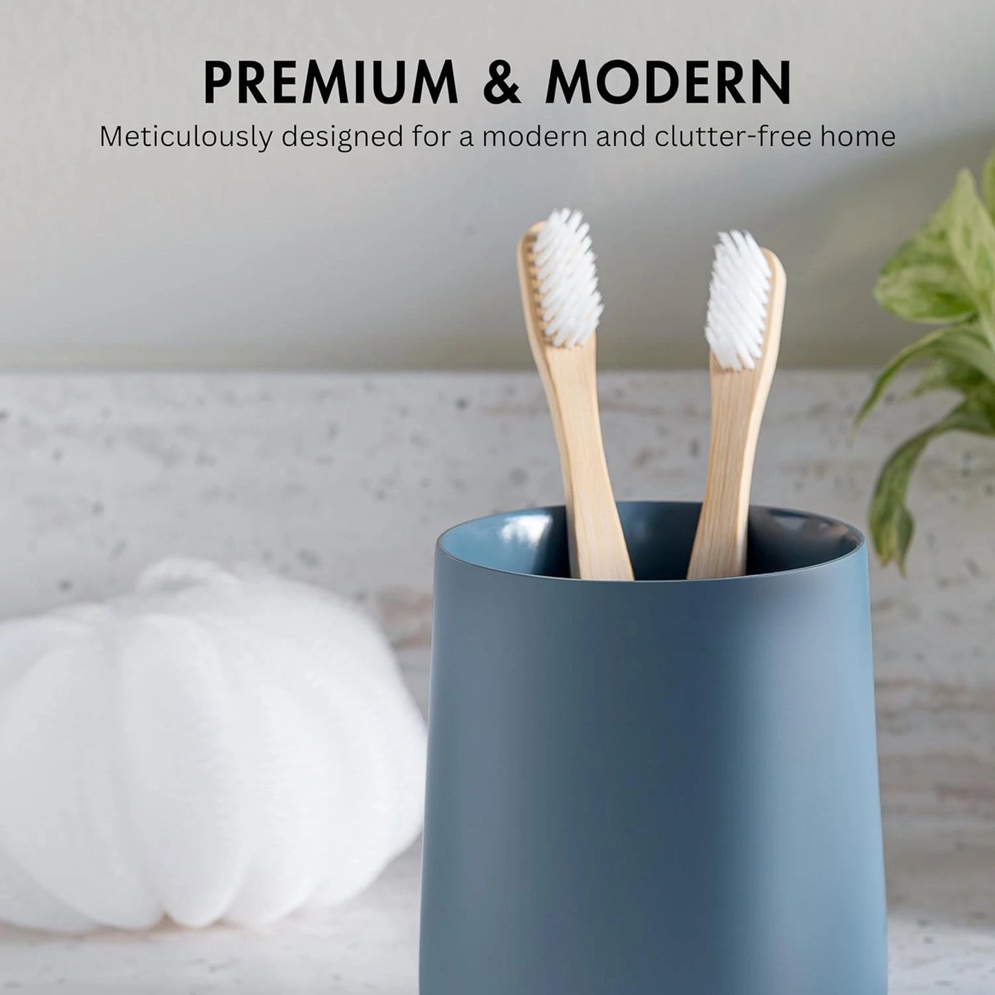 Matte Blue Toothbrush and Toothpaste Holder Cup for Bathroom Classic